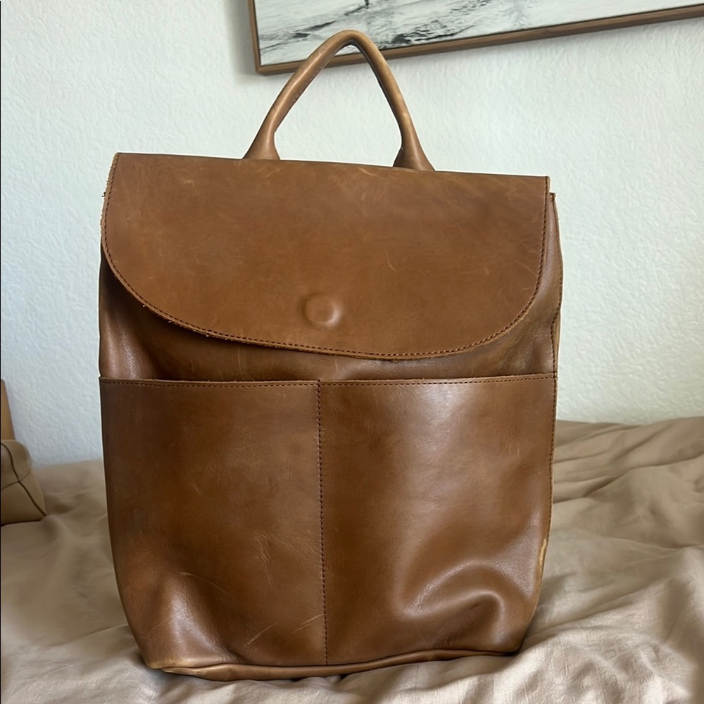 Able Ella Whiskey Brown Leather Backpack Structured Minimalist Design